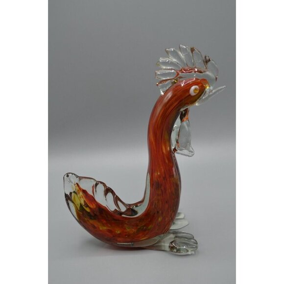 Blown Glass Rooster Figurine Red Clear Chicken Italian Style Vtg Handmade 9" - Picture 6 of 10